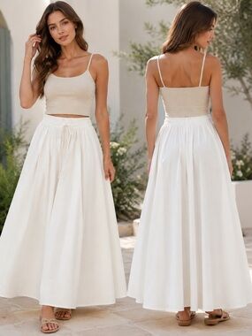Marled White Flowing Maxi Skirt